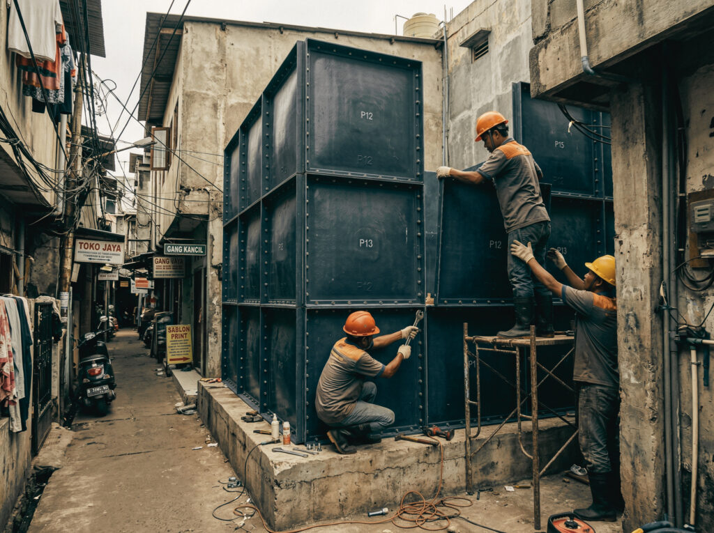 tangki panel FRP cocok diarea padat atau sempit